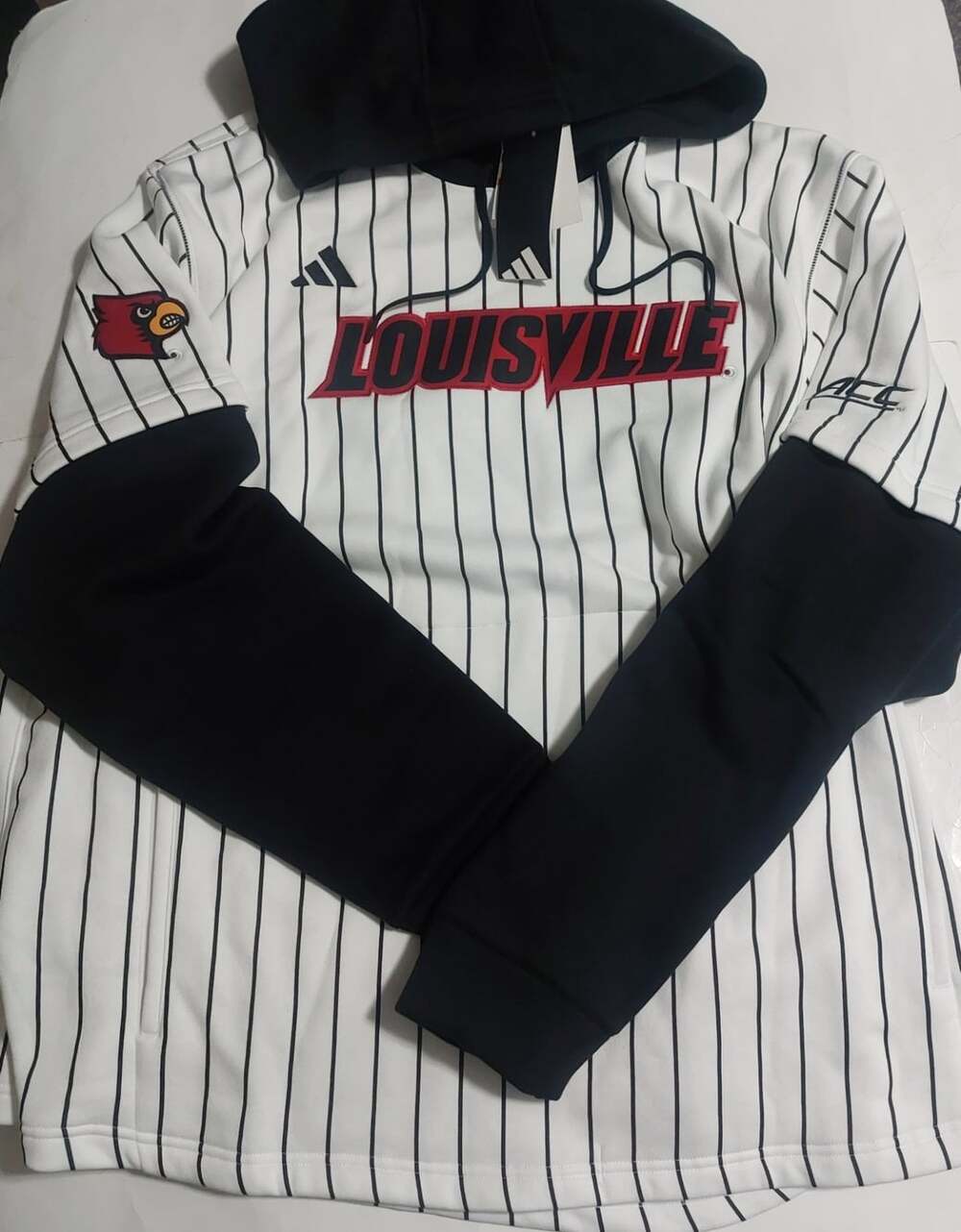 adidas Louisville Cardinals Baseball Pin Stripe Hoodie Mens Size 2XL White Black